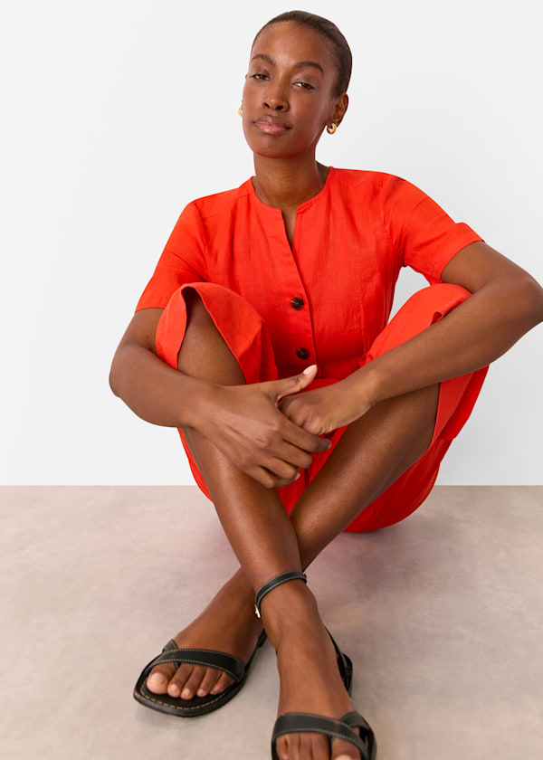 Red Fiona Linen Button Jumpsuit