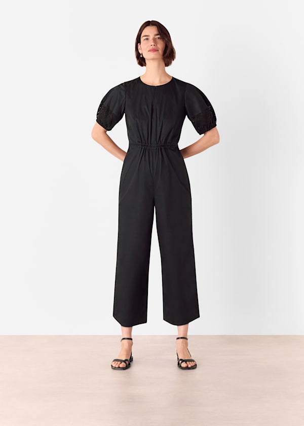 Black Broderie Poplin Jumpsuit