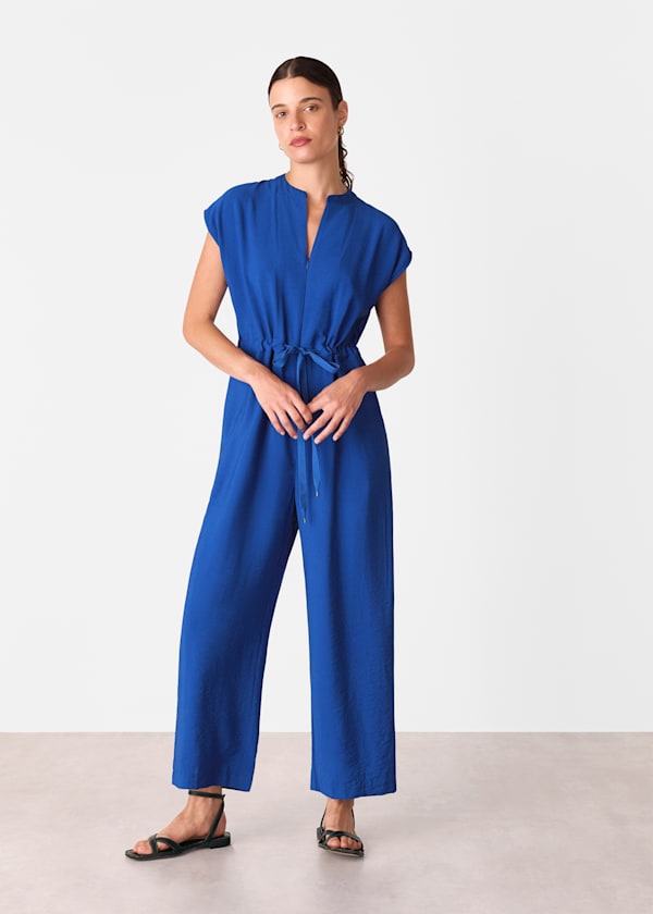 Cobalt Blue Sleeveless Drawstring Jumpsuit