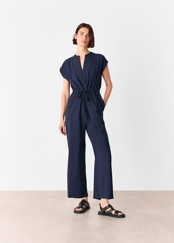 Navy Sleeveless Drawstring Jumpsuit