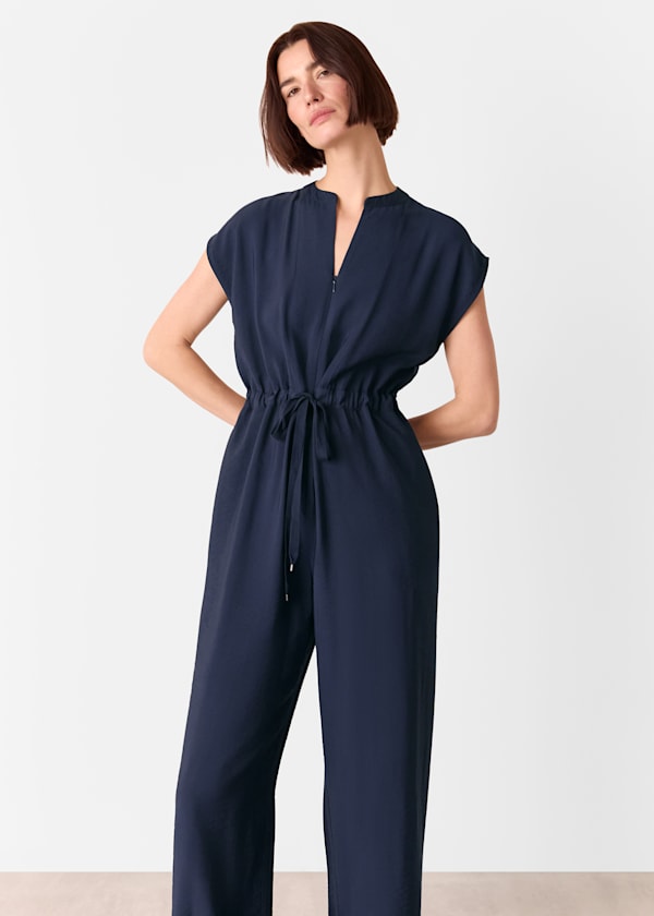 Navy Sleeveless Drawstring Jumpsuit
