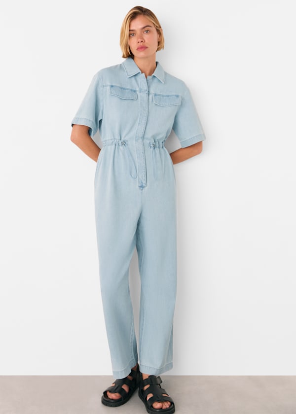 Denim Short Sleeve Utility Jumpsuit