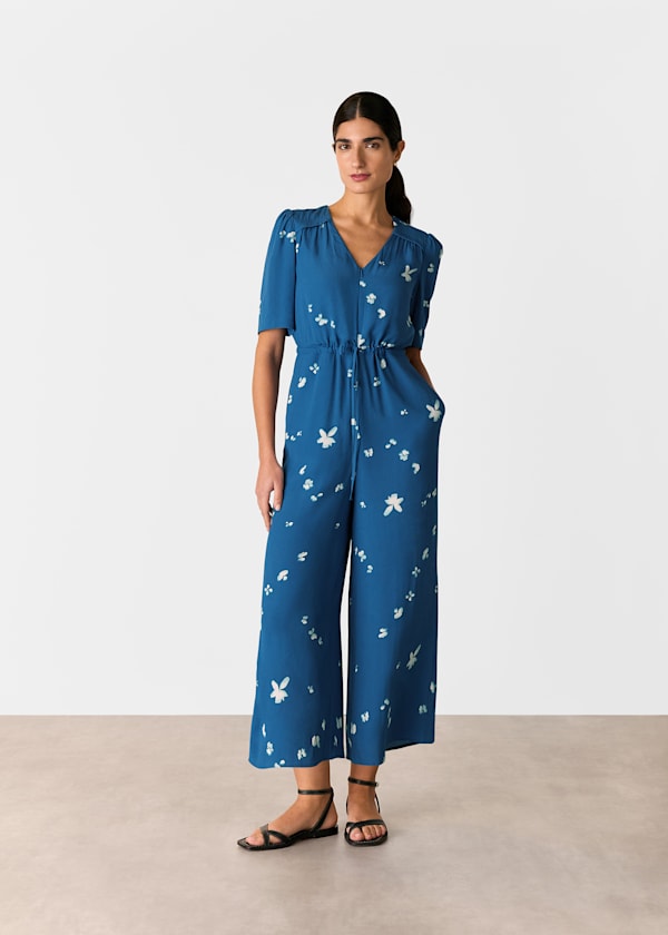 Blue Sun Bleached Floral Jumpsuit