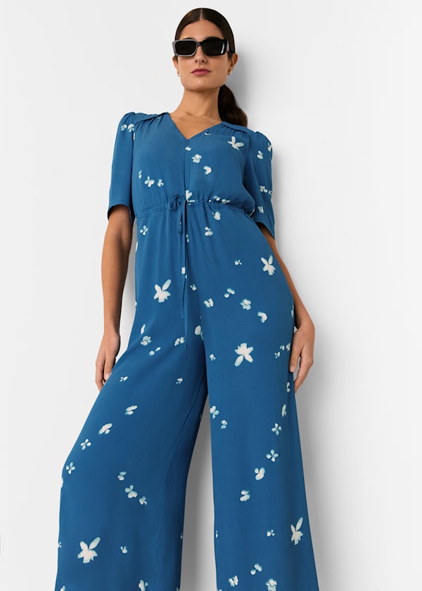 Blue Sun Bleached Floral Jumpsuit