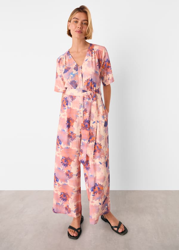 Pink Floral Button Front Jumpsuit