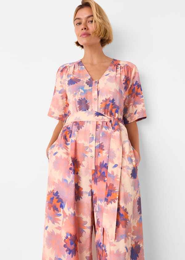 Pink Floral Button Front Jumpsuit