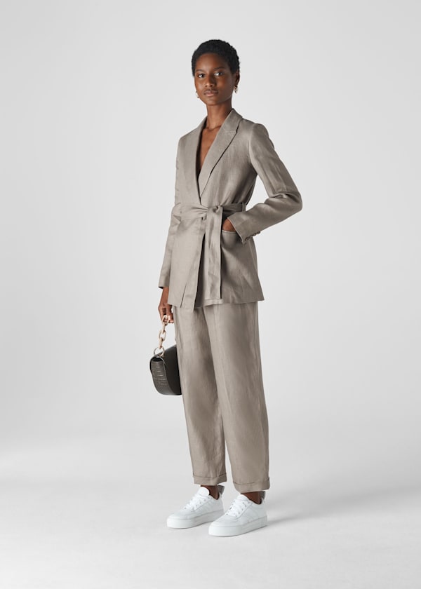 Grey Lea Linen Belted Jacket