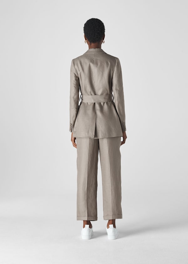 Grey Lea Linen Belted Jacket