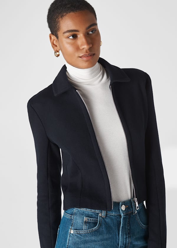 Navy Zip Front Jersey jacket