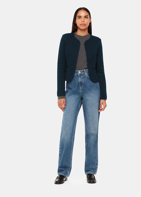 Navy Collarless Jersey Jacket