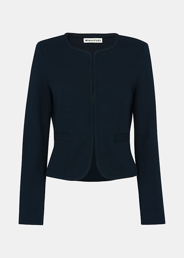 Navy Collarless Jersey Jacket