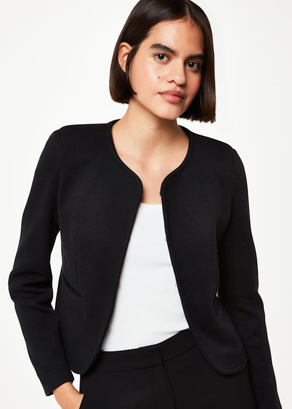 Collarless Jersey Jacket