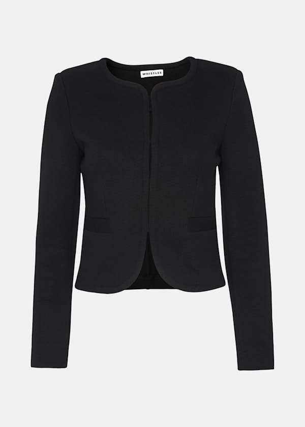 Black Collarless Jersey Jacket