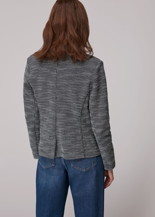 Navy Tweed Slim Jersey Jacket