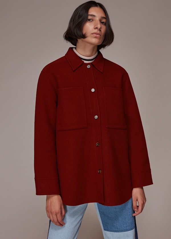 Dark Red Classic Wool Overshirt