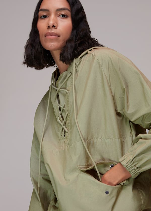 Khaki Lottie Tie Neck Windbreaker