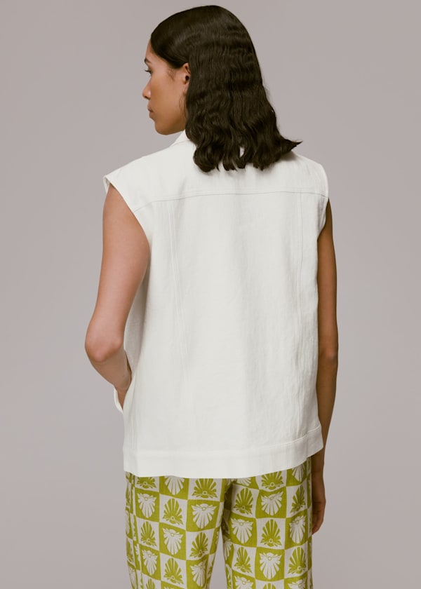 White Rosa Linen Gilet