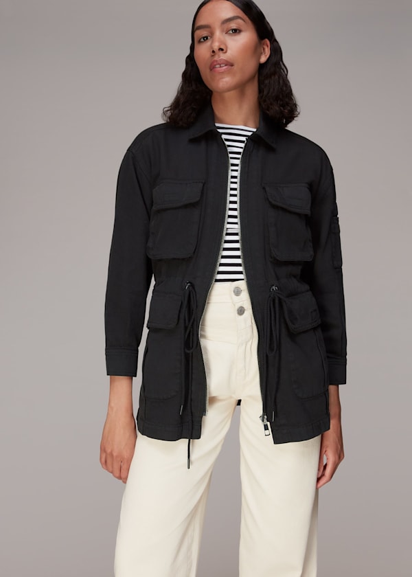 Washed Black Carly Cargo Military Jacket
