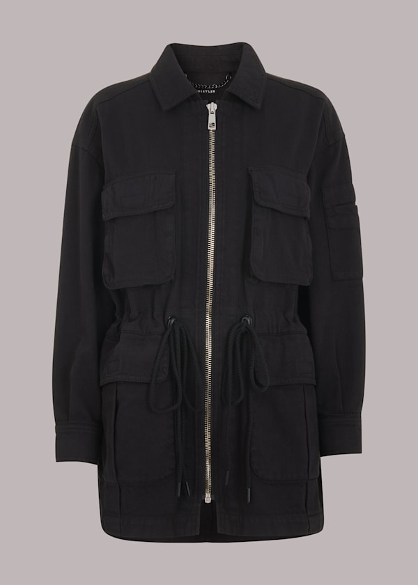 Washed Black Carly Cargo Military Jacket