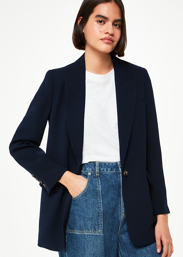 Navy Crepe Boyfriend Blazer