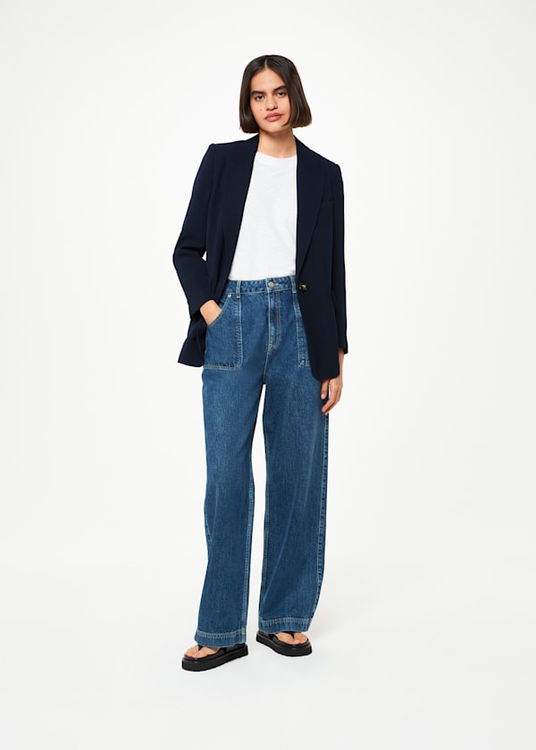 Navy Crepe Boyfriend Blazer