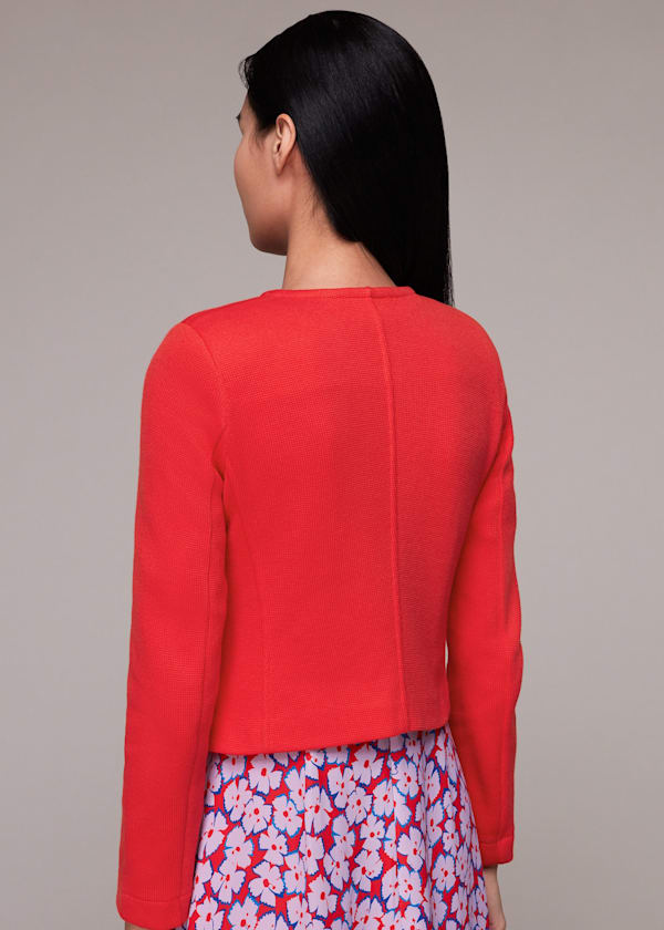 Red Jersey Collarless Jacket