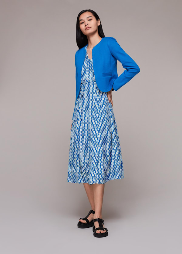 Blue Jersey Collarless Jacket