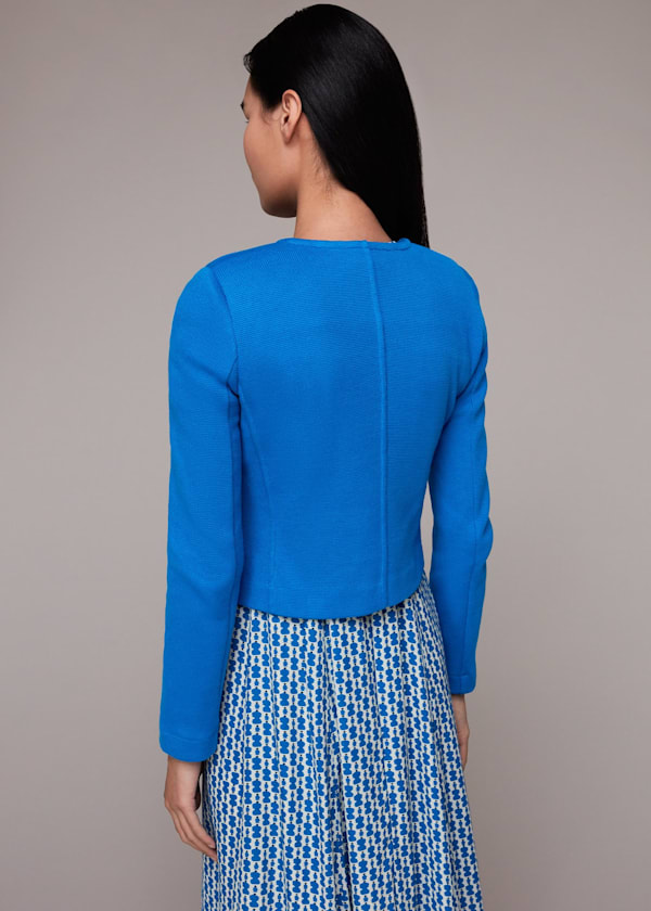 Blue Jersey Collarless Jacket