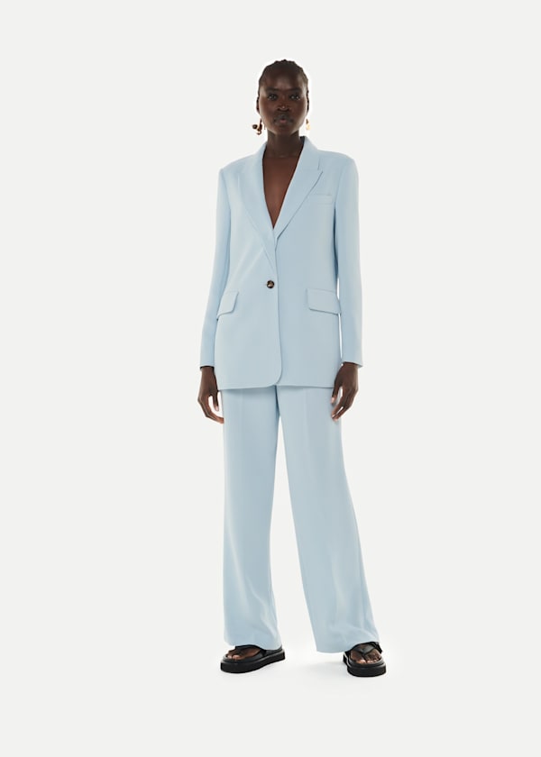 Pale Blue Crepe Relaxed Boyfriend Blazer