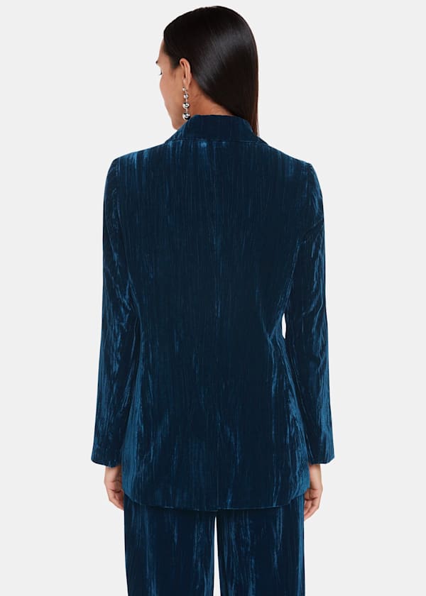 Teal Hallie Crushed Velvet Blazer