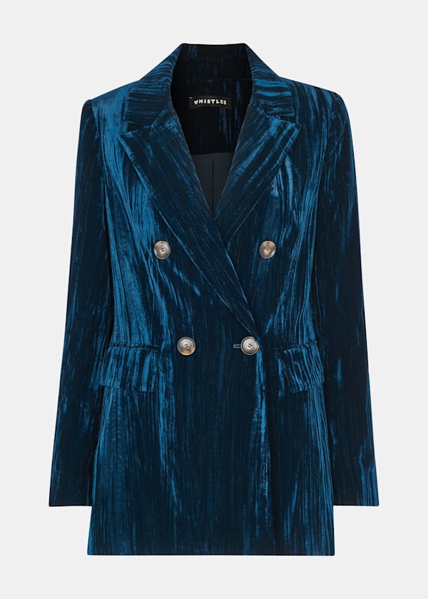 Teal Hallie Crushed Velvet Blazer