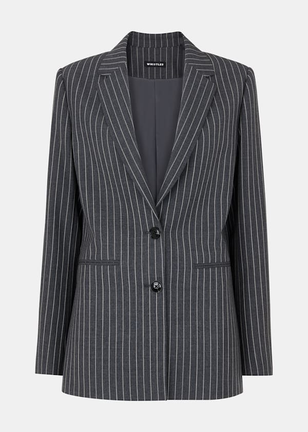 Grey Isla Pinstripe Wool Blazer