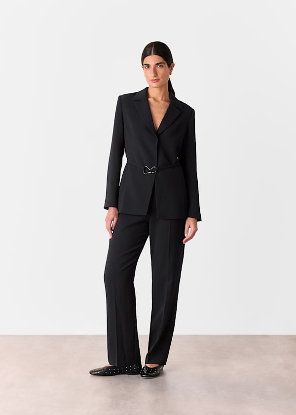 Black Corinna Belted Crepe Blazer
