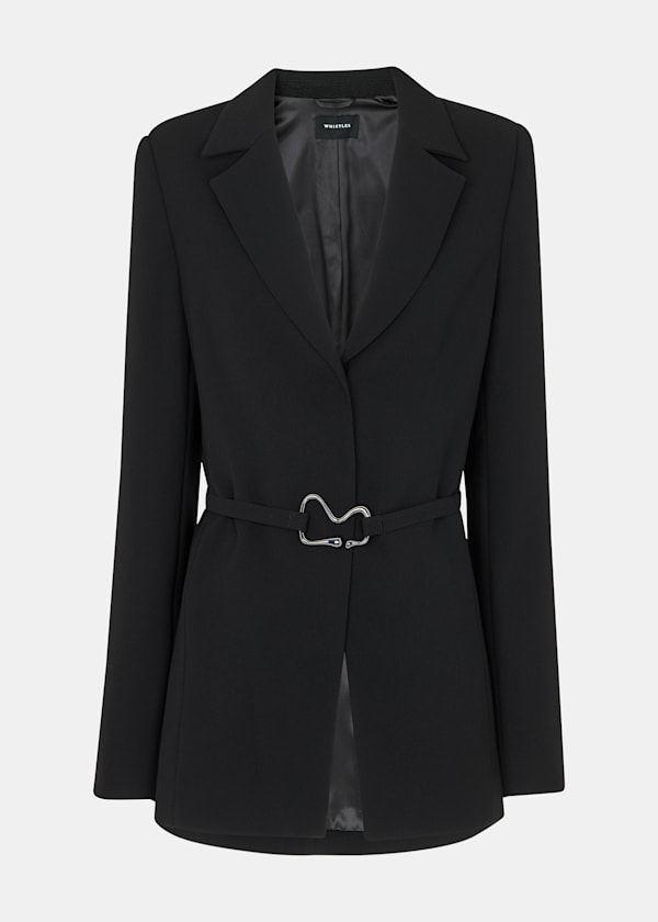 Black Corinna Belted Crepe Blazer
