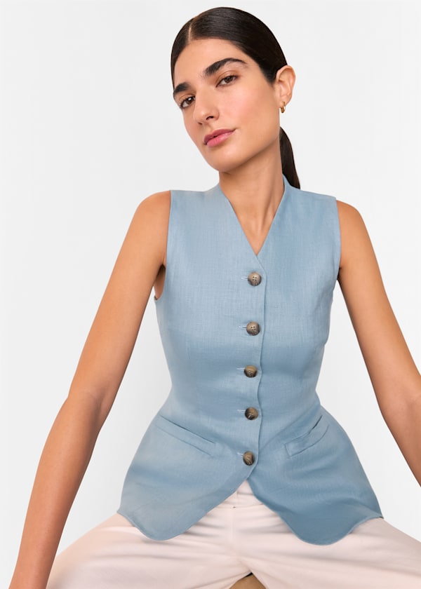 Pale Blue Molly Linen Waistcoat