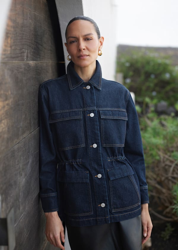Dark Denim Drawstring Waist Jacket