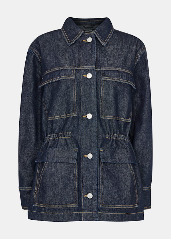 Dark Denim Drawstring Waist Jacket
