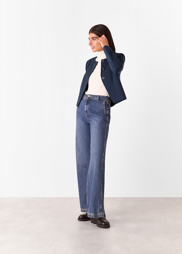 Navy Anne Ponte Button Jacket