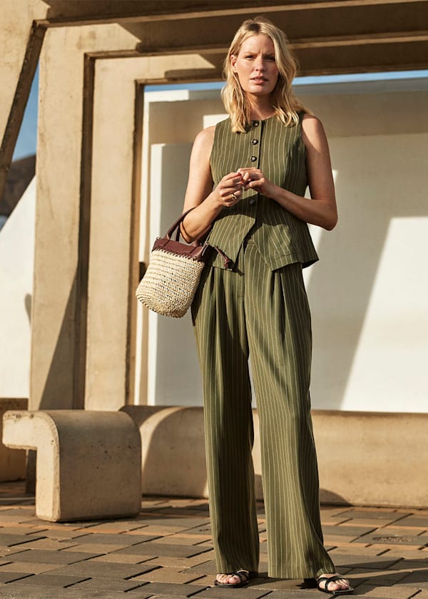 Khaki Lottie Pinstripe Waistcoat