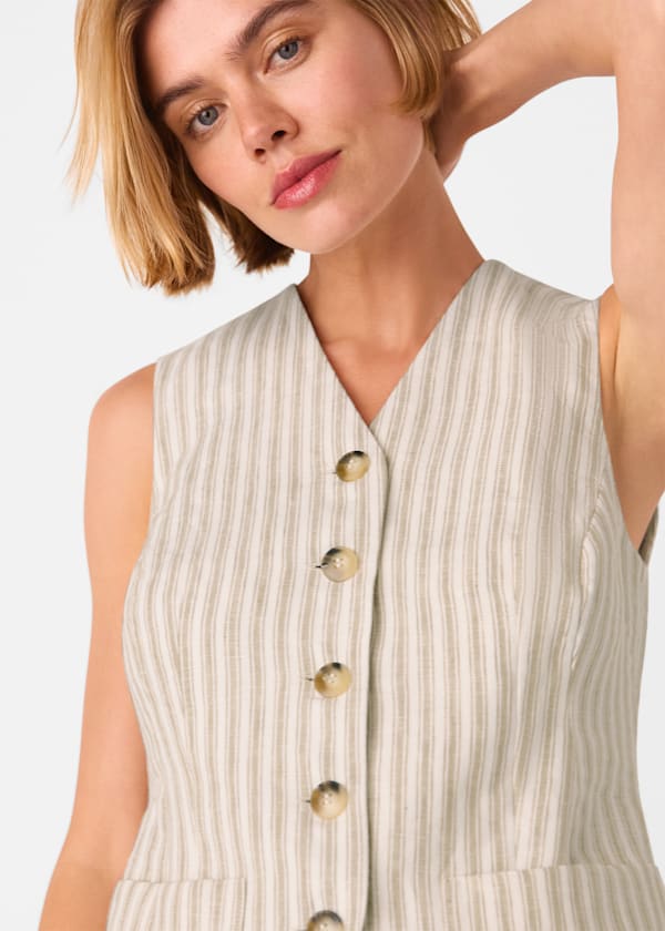Neutral Linen Stripe Waistcoat