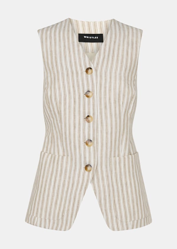 Neutral Linen Stripe Waistcoat