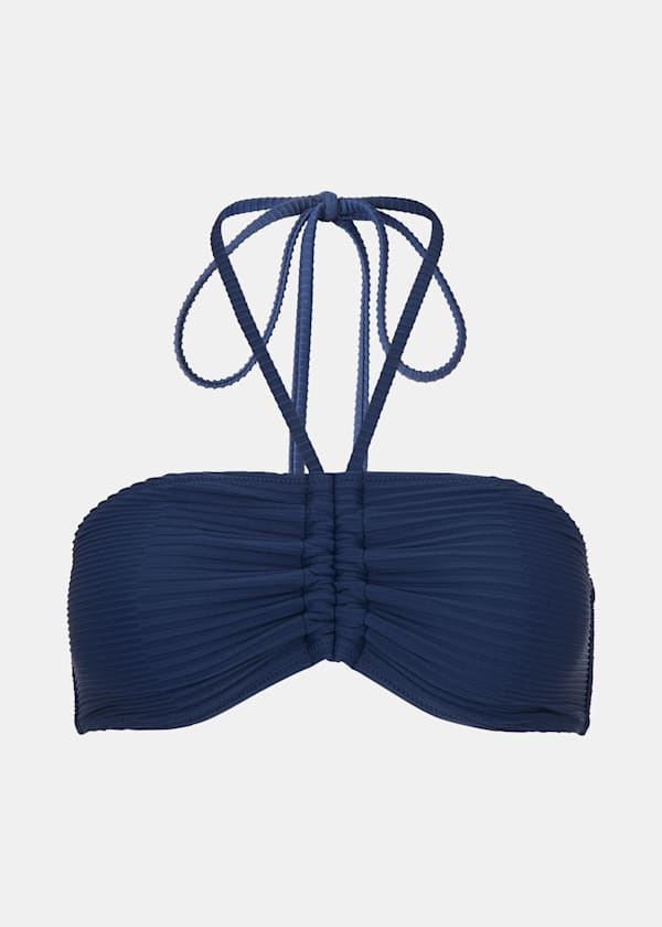 Navy Mixed Rib Halter Bikini Top