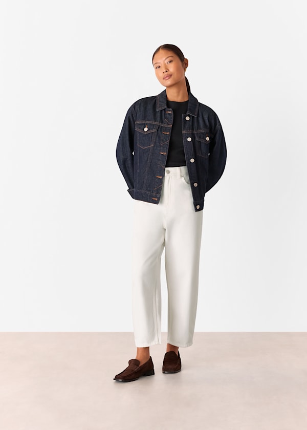 White Petite Authentic Barrel Leg Jean