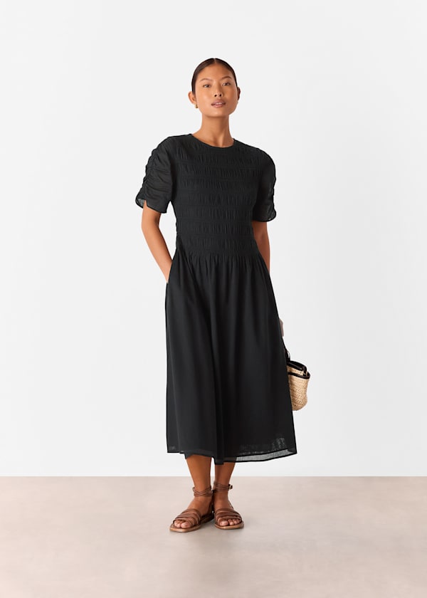 Black Petite Avery Smocked Dress