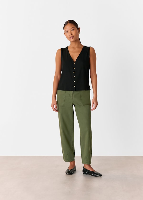 Khaki Petite Tessa Casual Trouser