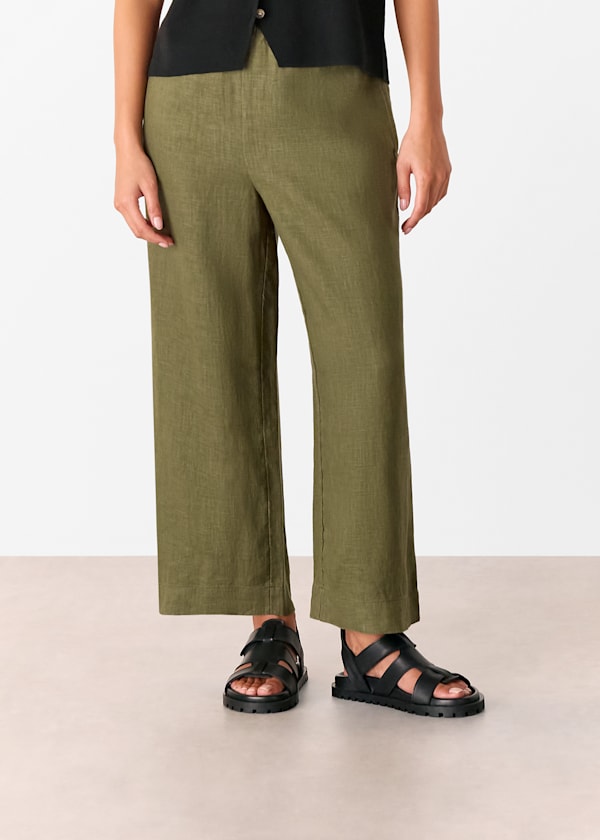 Khaki Petite Linen Pocket Pants 