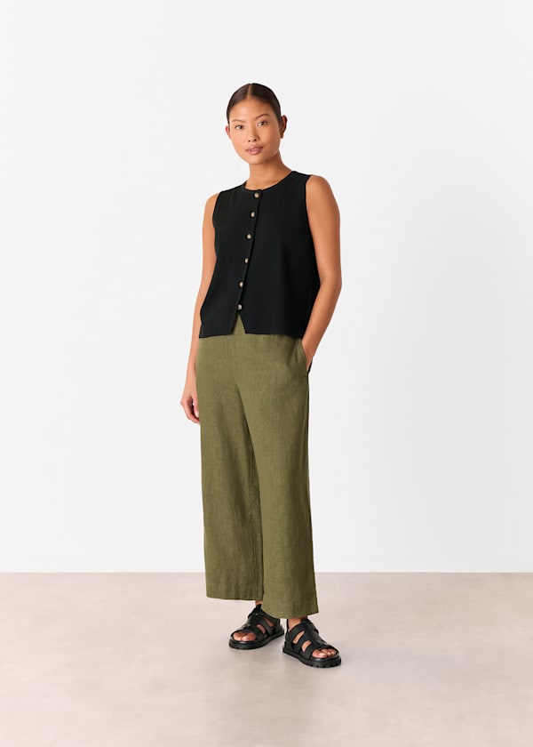 Khaki Petite Linen Pocket Pants 