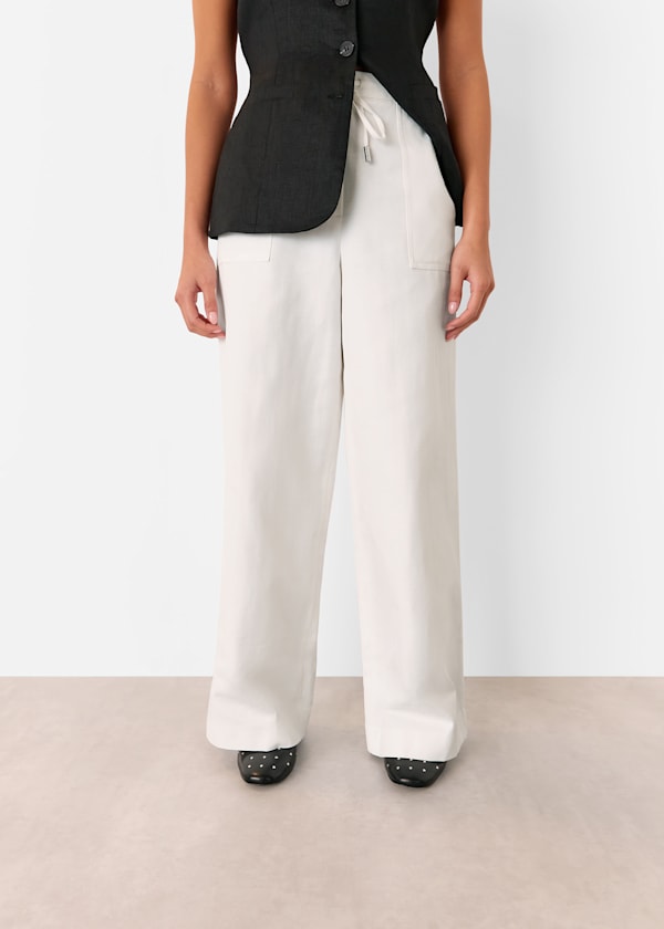 White Petite Leona Linen Blend Pants 