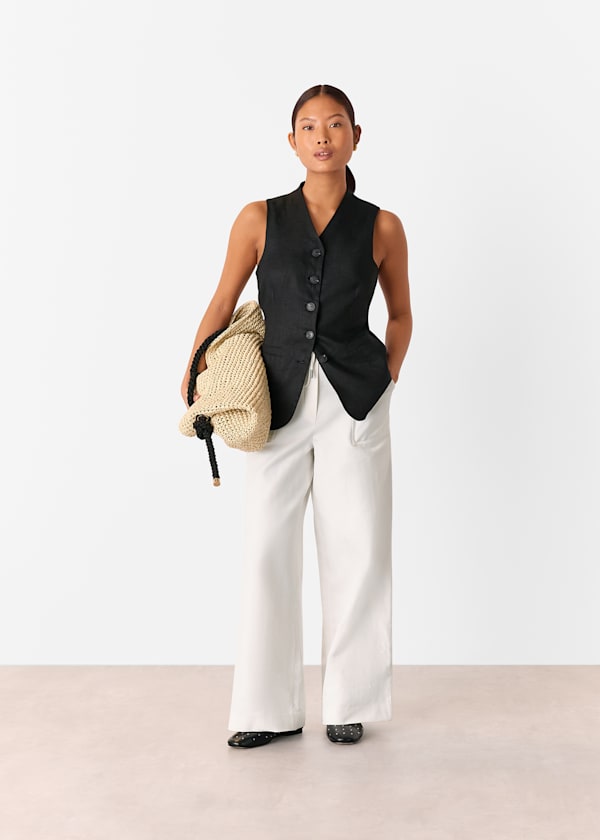 White Petite Leona Linen Blend Pants 