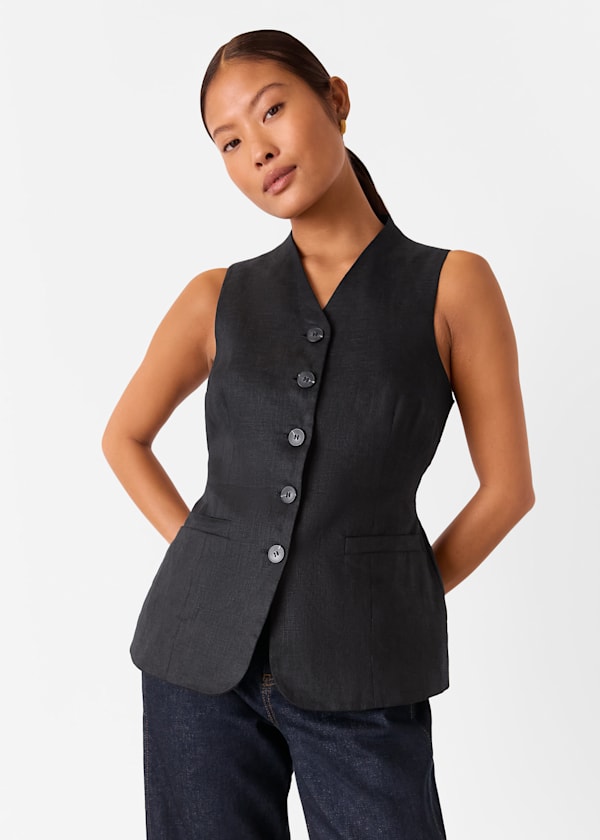 Black Petite Molly Linen Waistcoat
